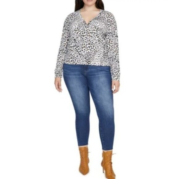 Sanctuary Curve XOXO Leopard Print Wrap Sweater 3X White Pullover Casual NWT - Picture 3 of 12